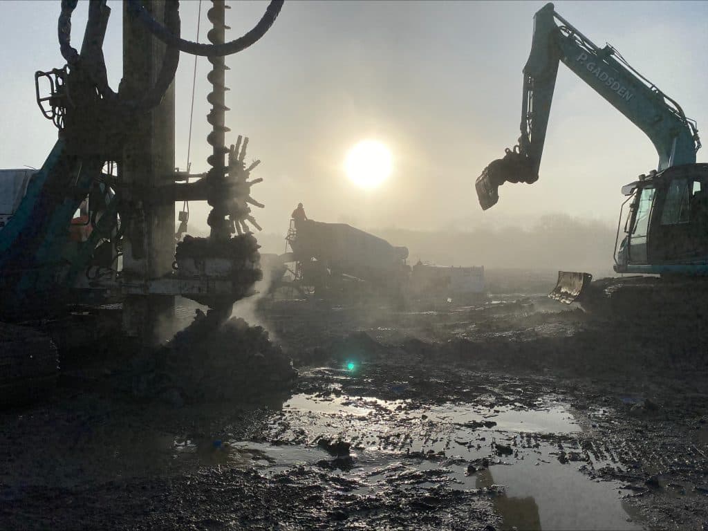 Diggers and other machinery on a new building site starting work on some new homes.