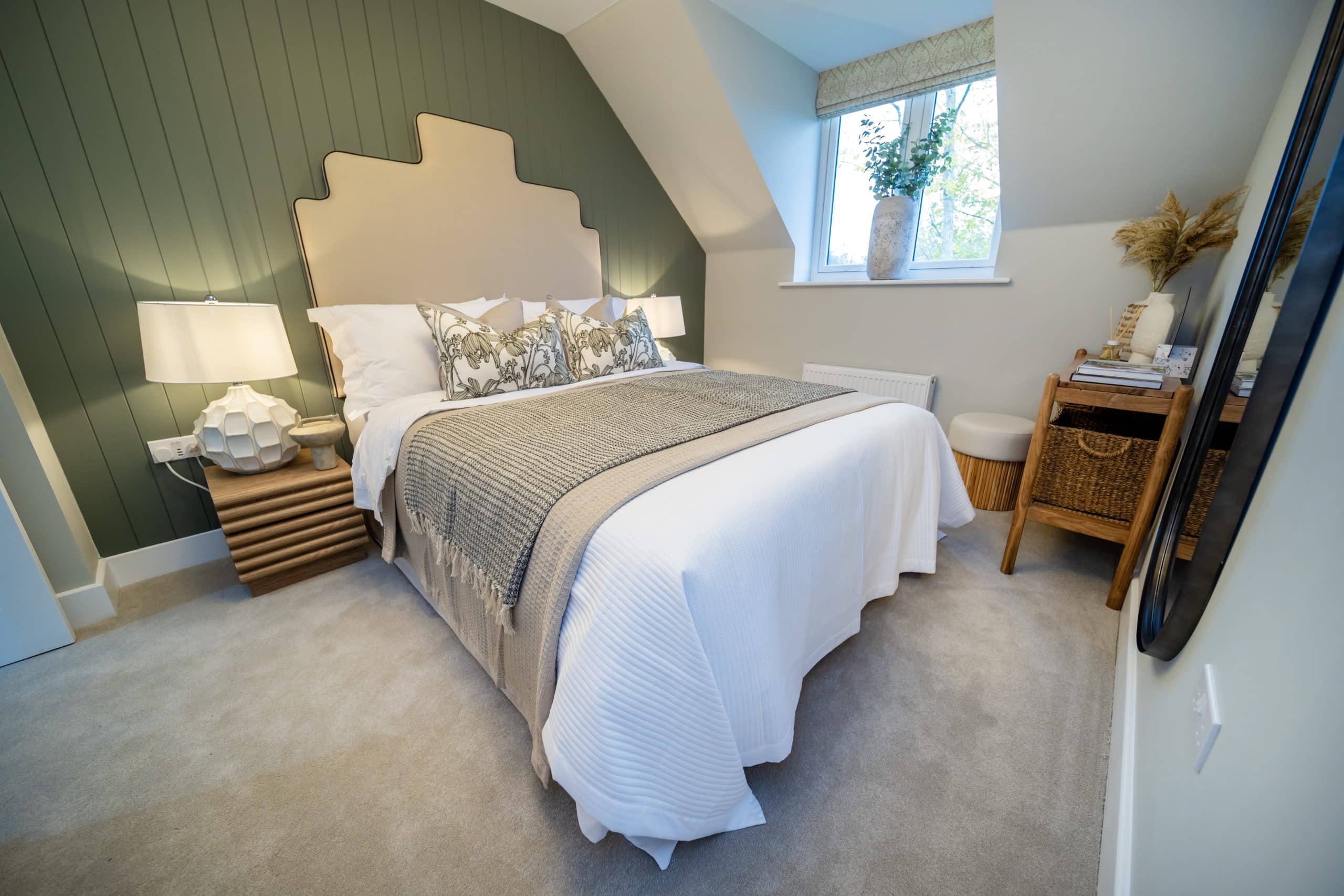 The master bedroom in the show home of The Barns at Wye.