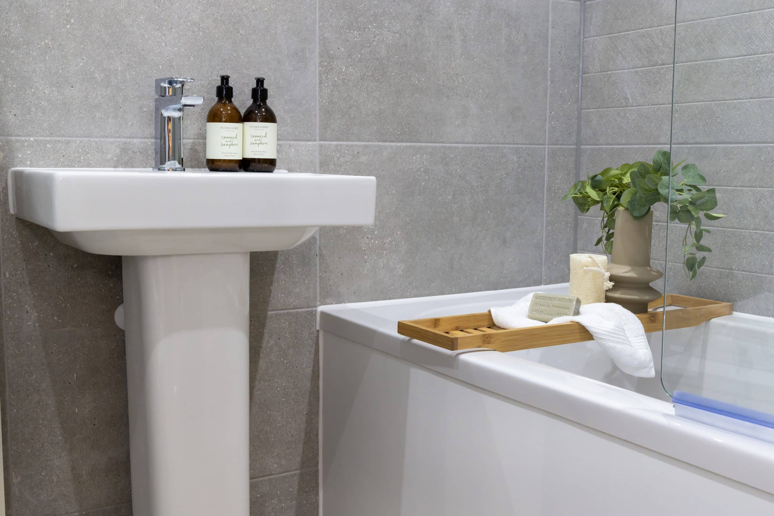 Main bathroom in the show home at The Barns at Wye.