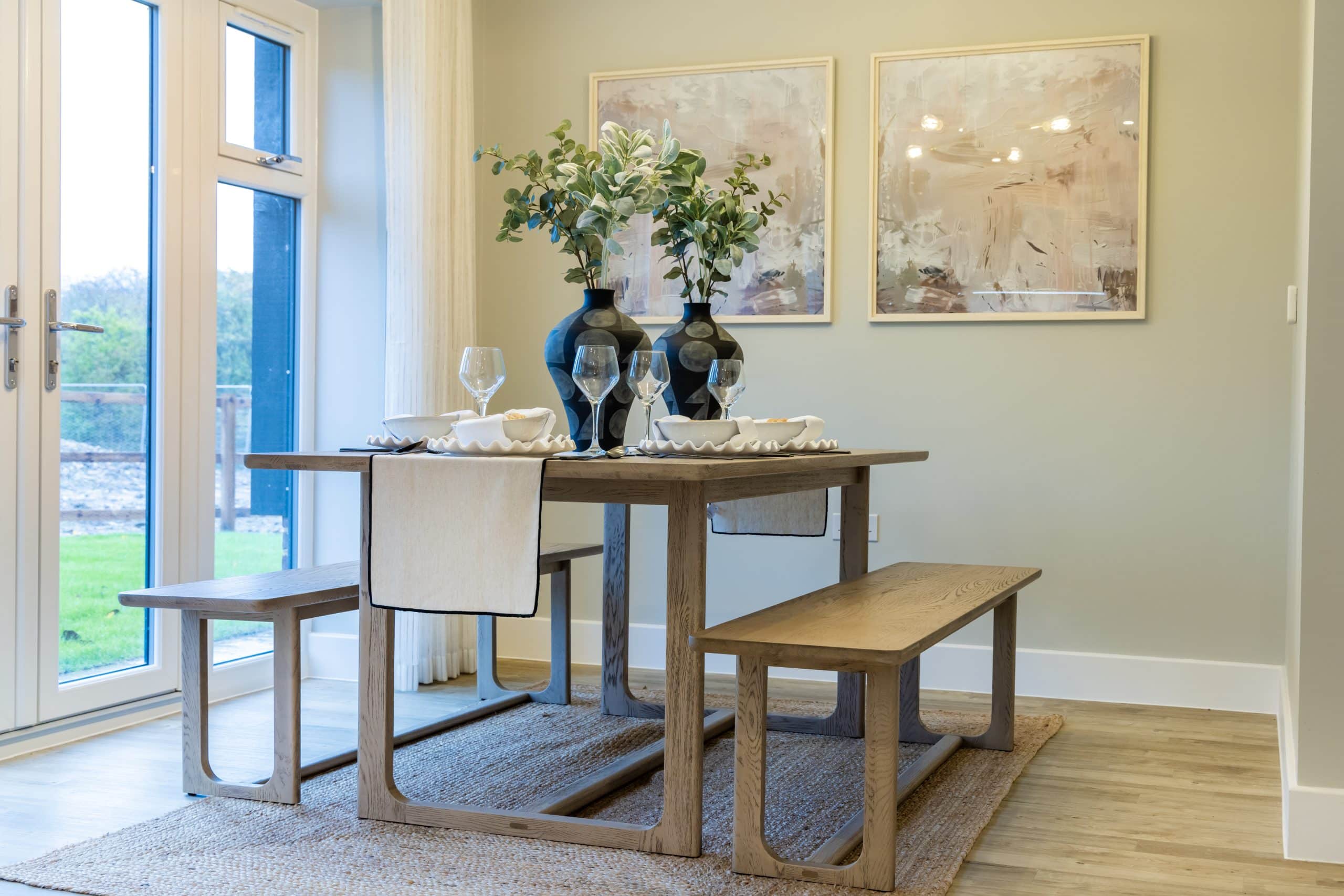 Dining area in the show home of The Barns at Wye.